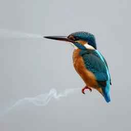 a kingfisher formed from coloured smoke