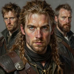 a highly detailed portrait painting of a rugged fantasy ranger with piercing eyes, by marc simonetti and michael whelan and gerald brom