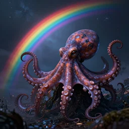 rainbow cosmic octopus dark horror