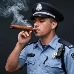 a police man smoking a big cigar, award winning, trending on artstation, unreal engine