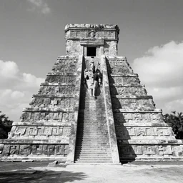 mayans worshipping an occult supercomputer, black and white photography