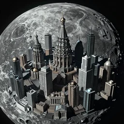 Russian city on the moon, surreal, hyper realism, cyberpunk, dark color, futurestic, dystopian, immense details, deep, octane rendering