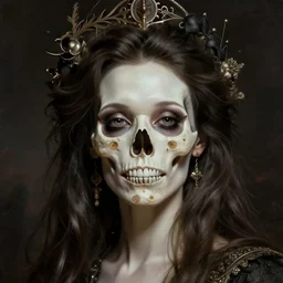 a beautiful fancy skull lady by dan mumford and gil elvgren
