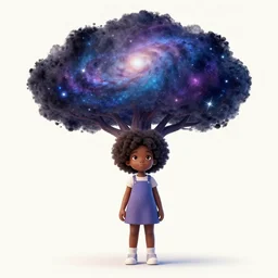 ( a young black girl with a nebula afro ) standing under a ( tree made out of galaxy and stars ), trending on pixiv fanbox, painted by makoto shinkai takashi takeuchi studio ghibli, akihiko yoshida, yoshitaka amano, wangechi mutu, clean cel shaded vector art, illustration, hd, 8 k