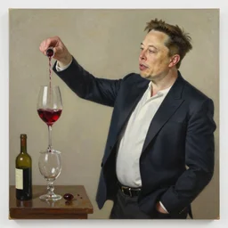 Elon musk turns water into wine, oil on canvas, 1883