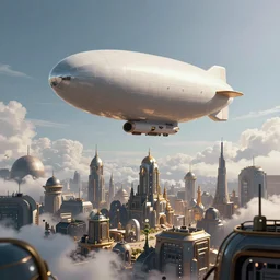 An airship flying through the clouds towards a steampunk city, epic fantasy style, highly detailed, photorealistic, reflections, smooth, sharp focus, concept art, illustration, beautiful, geometric, trending on artstation, cinematic, featured on behance , artwork by WLOP and Tran, Ross