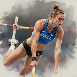 a portrait of a young catherine bell as beautiful pole vault athlete, intricate, elegant, highly detailed, digital painting, trending on artstation, concept art, smooth sharp focus, illustration, art by artgerm and greg rutkowski