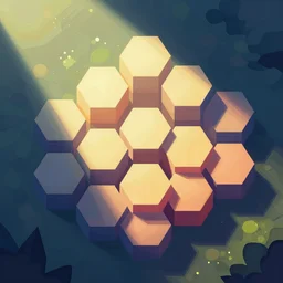 the joy of hex, hexagons, simple textured vector based illustration, vivid colors, isometric, wlop