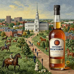 lexington kentucky landscape, inspired by hieronymus bosch, inspired by fantastic planet movie, horses, people, bourbon whiskey, parkette drive in, university of kentucky basketball