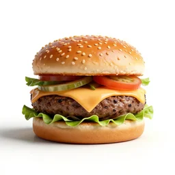 glass cheeseburger, stylized 3d render, isolated on a pure white background, centered, entire object in frame, sharp focus, soft studio lighting