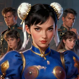 portrait of chun - li, colourised, face portrait, epic, tragic, military art, fantasy, dieselpunk, hd shot, digital portrait, beautiful, artstation, comic style, by artgerm, guy denning, jakub rozalski, magali villeneuve and charlie bowater