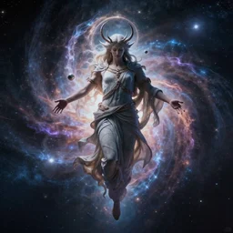 highly uncontrollable unstable reaction of a god fully realizing it's final cosmic form floating in space, a rendition of the universal unknown highly detailed