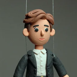 A highly detailed and realistic plasticine marionette of Celine Dion with strings, Close-up photograph, 1980s Kodak color film, cross process, film grain