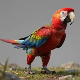 photograph of a velociraptor from Jurassic Park with coloration like a scarlet macaw, HQ, 4k, artstation, Octane render.