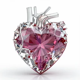 a crystal heart vvs diamond ruby heart filled with blood flowing through wire veins crystal heart