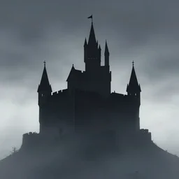 dracula's castle rising up from the mist at night silhouetted by a single huge bloodmoon by dc comics, stunning, comic, pen and ink, slash page, highly detailed
