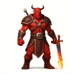red bugbear, class hunter, d & d, dungeons and dragons eastern, holding flaming sword, beard, male, cell shaded, character design on white background, gnarly details, by alan lee, kim jung giu, trending on artstation, denoised