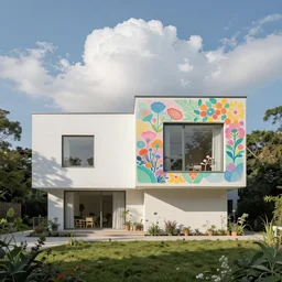 garden villa by toyo ito, white sea cloud, summer morning, very coherent and colorful high contrast, art by!!!!! gediminas pranckevicius!!!!! geof darrow, pastel color, volumetric lighting, cinematic, floralpunk screen printing woodblock, dark shadows, hard lighting, stippling art