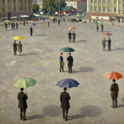 dahomey officials holding flat colorful umbrellas in ahomey's huge main square, from above, 1905, highly detailed, oil on canvas, by ilya repin