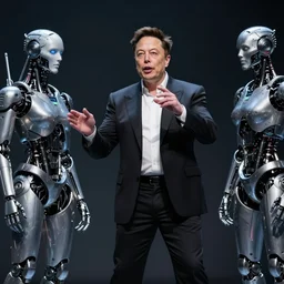 elon musk conducting opera of cyborgs, cinematic shot, extremely detailed
