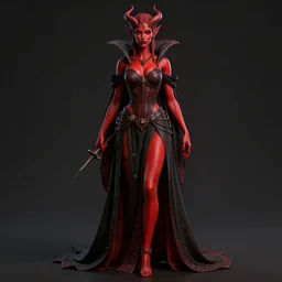 full length complex 3 d hyper realistic smooth ultra sharp render of a gorgeous!! red skin robed necromancer princess demoness sorceress woman | beatiful demon girl | d & d, medieval, fantasy | art by oh jinwook + 吵 集 仁 儿 on artstaion + takeshi obata + alphonse mucha + wlop + artgerm