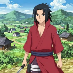 itatchi uchiha, japanese village landscape, 4k, anime key visual, lois van baarle, ilya kuvshinov, rossdraws, artstation
