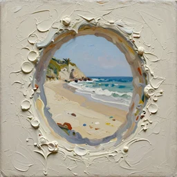 palette knife painting of a close up of a three - dimensional thick impasto oil painting of a beautiful italian beach scene, seen through complex globular texture, lots of thick encrusted paint, vast amounts of wax - like lines of dripping oil paint cover nearly everything, painted by john constable, background thick encrusted paint