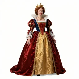 jovial queen in royal gown, high detail digital art, full body, standing, isolated on a pure white background, centered, whole figure in frame, sharp focus, studio lighting