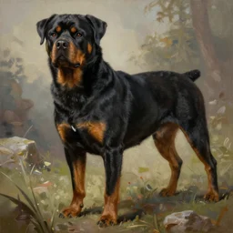 noble rottweiler. painting by jeff easley and jeremy mann, fantasy, intricately detailed, artstation
