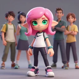 a beautiful fullbody portrait of a cute happy splatoon boy with pink hair and green eyes wearing sports clothing tight leggings. character design by cory loftis, fenghua zhong, ryohei hase, ismail inceoglu and ruan jia. artstation, volumetric light, detailed, photorealistic, fantasy, rendered in octane