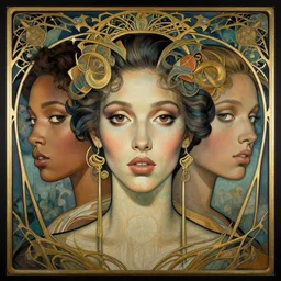 a streamline moderne, art nouveau, multi - ethnic and multi - racial portrait in the style of charlie bowater, and in the style of donato giancola, and in the style of charles dulac. intelligent, expressive, large eyes. symmetry, ultrasharp focus, dramatic lighting, semirealism, intricate, elegant, complex, highly detailed, symmetrical, centered background.