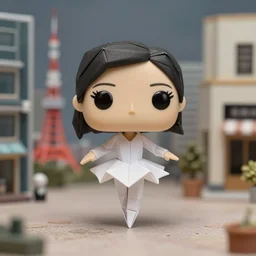 beautiful three point perspective film still of funko pop origami ballerina in holly herndon, extreme closeup portrait in style of frontiers in miniature porcelain photography fashion architectural art studio seinen manga edition, miniature origami portrait, tilt shift tokyo style scene background, soft lighting, kodak portra 4 0 0, 8 k, macro, cinematic style by emmanuel lubezki