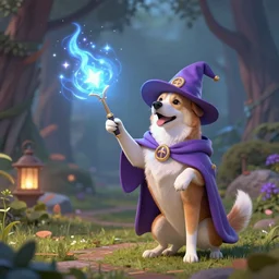 dog as magic wizard casting spell