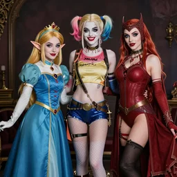 fusion cosplay between lola bunny, princess zelda, harley quinn and scarlett witch, professional photoshoot, boudoir, artistic