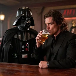 film still of Darth Vader as William the man in black in Westworld drinking at the saloon, 4k