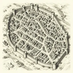 wallpaper medieval city tourist map twisty streets, towers, city wall, temples, market square, d & d engraving isometric view port market castle