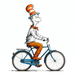 a man riding a bicycle in the style of dr seuss