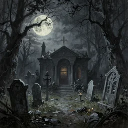 fantasy painting haunted graveyard