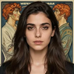 portrait of golshifteh farahani by alex grey and alphonse mucha, intense longing and desire, extra photorealistic detail, high quality,