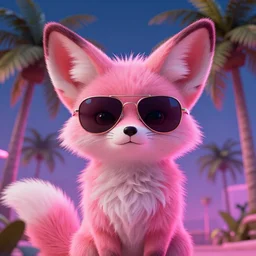 fennec fox, neon pink, palm trees, furry, cute, smug facial expression, disney zootopia, zootopia, concept art, aviator sunglasses, smug expression, synthwave style, artstation, detailed, award winning, dramatic lighting, miami vice, digital illustration
