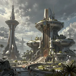 fantasy world of future in the style of alyn spiller, highly detailed