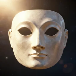 empty in space, sun rays reflecting from the mask cosmic rays, photorealistic, octane render, 8 k