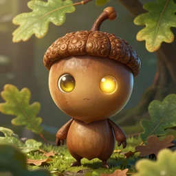 a humanoid figure acorn monster with large glowing eyes, highly detailed, digital art, sharp focus, trending on art station, oak leaves, anime art style