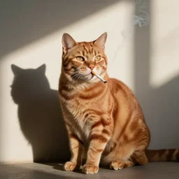 a red tabby cat smoking a cigarette