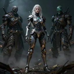 hyper realistic photo of postapocalyptic lych ghost cyborg armored girl, full body, cinematic, artstation, cgsociety, greg rutkowski, james gurney, mignola, craig mullins, brom