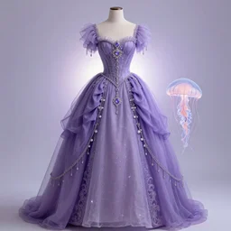 purple dress design in the style of rococo,Victorian era,As elegant as a jellyfish,Jewelry twining,dreamy, soft,Backlight ,luminescence,highly detailed,8k