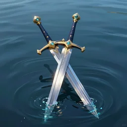 excalibur sword submerged in water, octane rendering, beautiful concept art, artstation