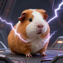 cute anthropomorphic guinea pig full as an jedi in a spaceship, body portrait, divine lightning, by greg rutkowski, by charlie bowater