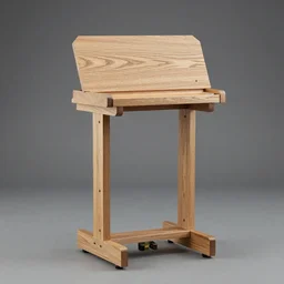 a simple but ornate piano stand made out of oak for a stage piano