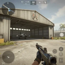 screenshot of a new Call of Duty multiplayer map, an aircraft hangar overgrown with vegetation, debris scattered throughout, forest, dramatic lighting, cinematic, Unreal Engine, 8k, render